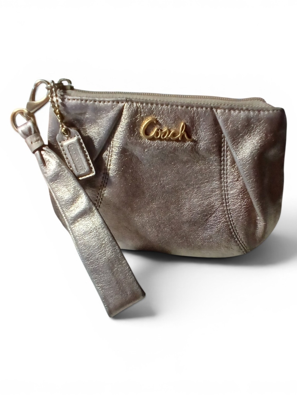 Coach Metallic Bronze Wristlet with Gold Logo